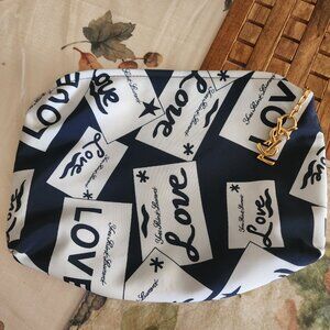 Coming soon  YSL Love pattern, zip pouch navy & white, gold trim Import Italy